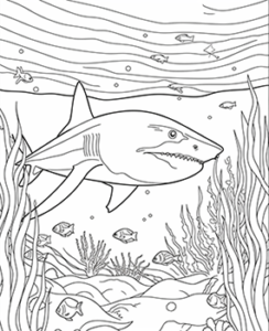 Coloring book page underwater scene 1